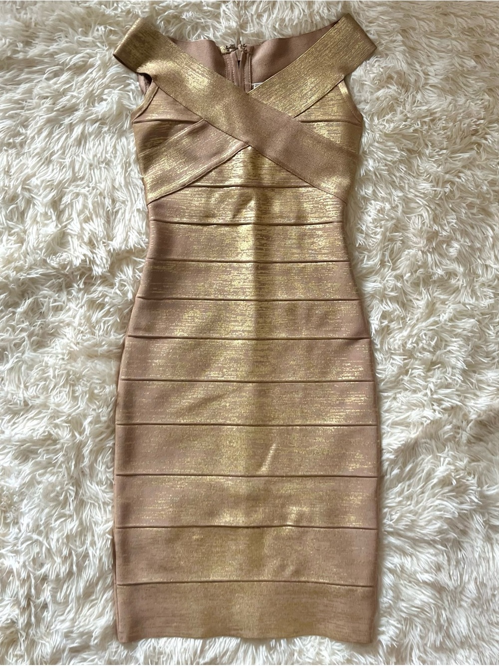 Herve Leger Gold Metallic Bandage Mini Dress